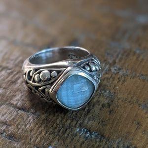 Stunning Faceted Blue Topaz Filagree Ring. .925 sterling silver